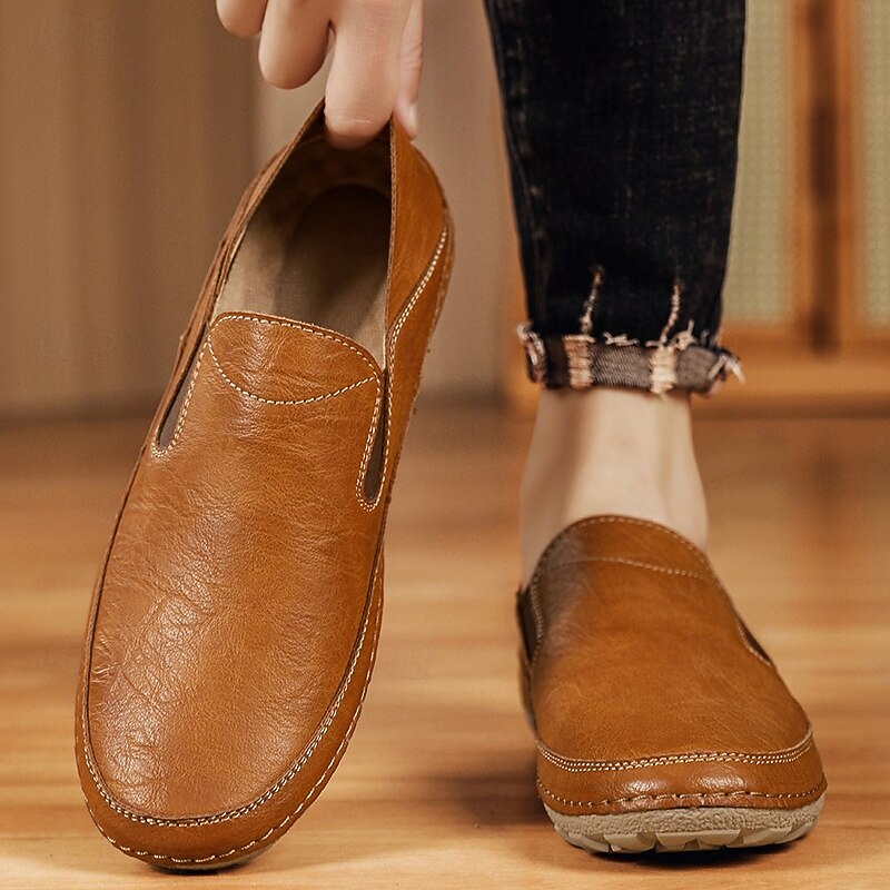 Men's Slip-On Faux Leather Loafers – Comfortable Casual Shoes with Elastic Sides for Everyday Wear and Outdoor Activities3