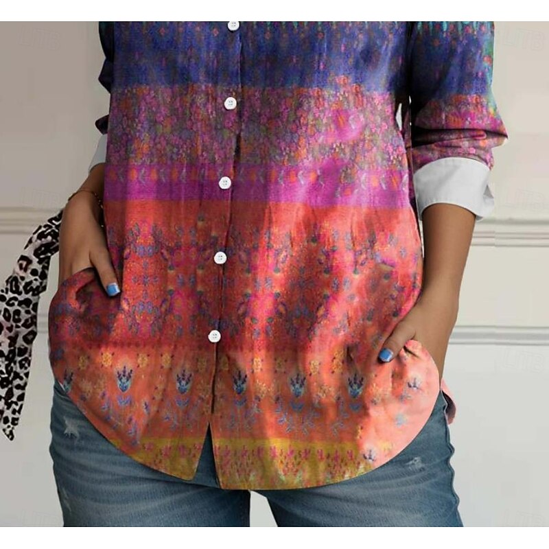 Women's Shirt Button Down Tunic Shirt Collar Long Sleeve Floral Casual Regular Tops Work Daily s Print Orange Spring Fall Winter3