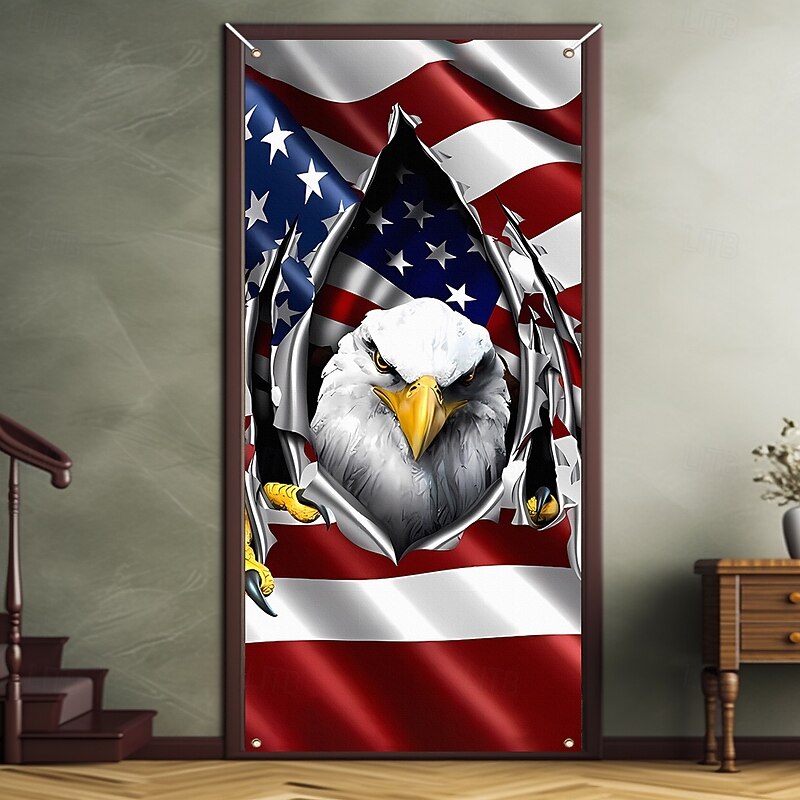 4th of July Independence Day Door Decorations Door Covers American Egale Door Tapestry Door Curtain Decoration Backdrop Indoor/Outdoor Door Banner for Front Door Farmhouse