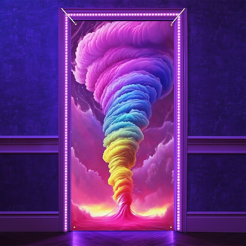 Blacklight Door Decorations Door Covers Glow in the Dark Tornado Door Tapestry Door Curtain Decoration Backdrop Indoor/Outdoor Door Banner for Front Door Farmhouse