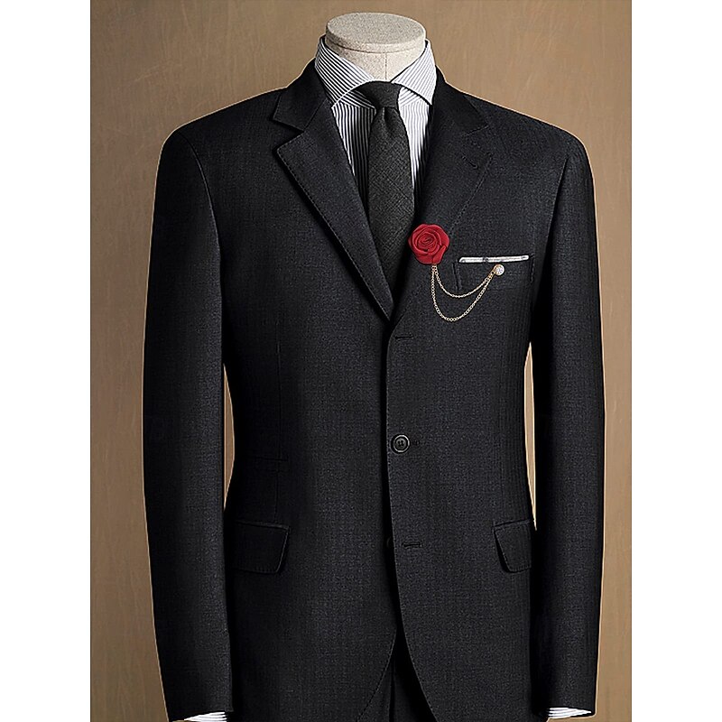 Red Rose Lapel Pin with Gold Chain – Elegant Men's Accessory for Suits and Tuxedos – Perfect for Weddings, Formal Events and Special Occasions