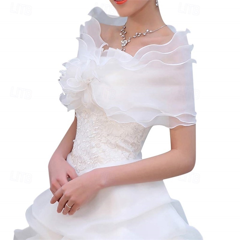 Wedding Shawl White Elegant Flower Multi Layer Tulle Shawl Wedding Wrap Bridal Chiffon, 90cm