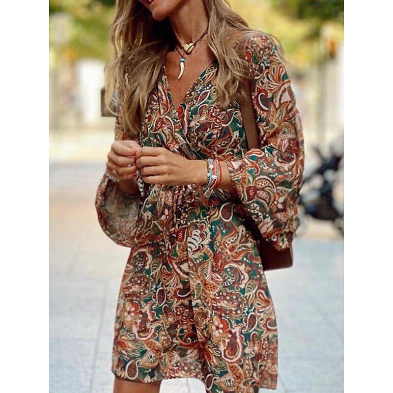 Women's Midi Dress Corset Dress Shift Dress Summer Dress Puff Sleeve Dress Vacation Vacation Daily Regular Fit Graphic 3/4 Length Sleeve V Neck Red Blue Purple Brown Summer2