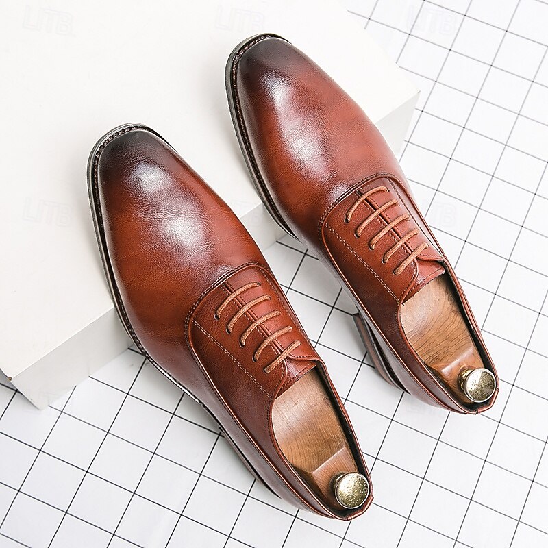 Men's Brown Faux Leather Oxford Shoes - Classic Style, Comfortable Fit for Casual & Formal Occasions2