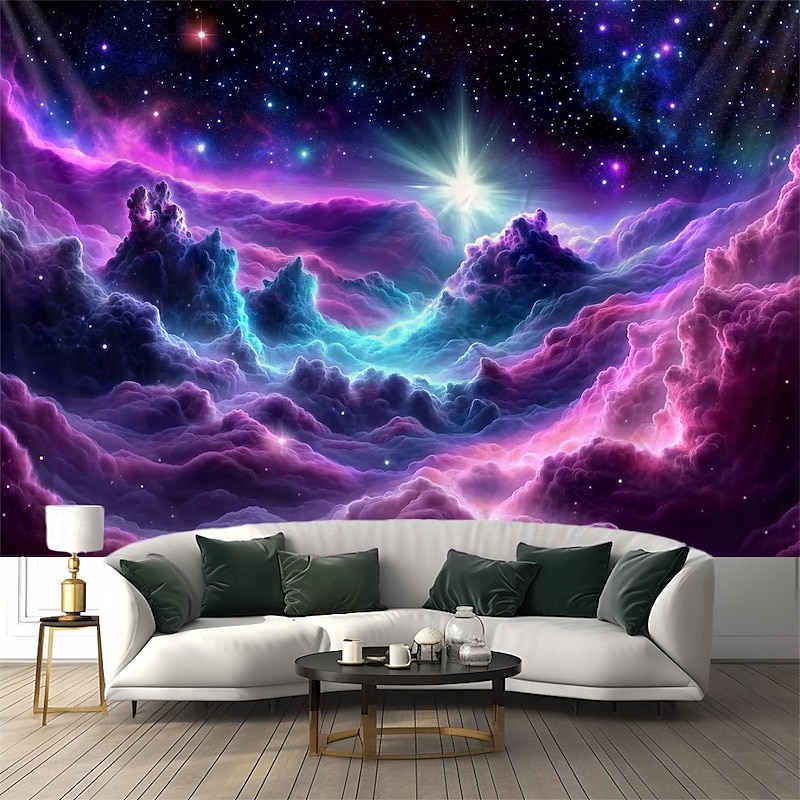 Blacklight Tapestry Glow in the Dark Glow Party UV Reactive Trippy Misty Galaxy Nature Landscape Hanging Tapestry Wall Art Mural for Living Room Bedroom4