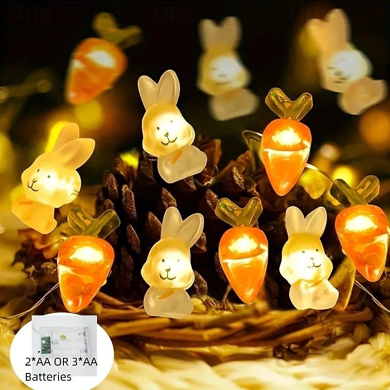 1pc Easter Copper Wire String Light Resurrection Rabbit Carrot Element AA Battery Box Power Supply 1M-10Leds/2M-20Leds/3M-30Leds3