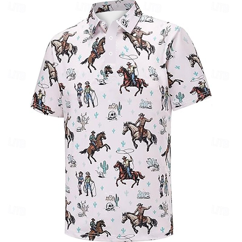 Kentucky Derby Men's Horse Racing Polo Short Sleeve Polo Shirts Collared Shirts Business Casual Outdoor Daily Wear Festival Outfit 3D Print Summer Spring Fall White
