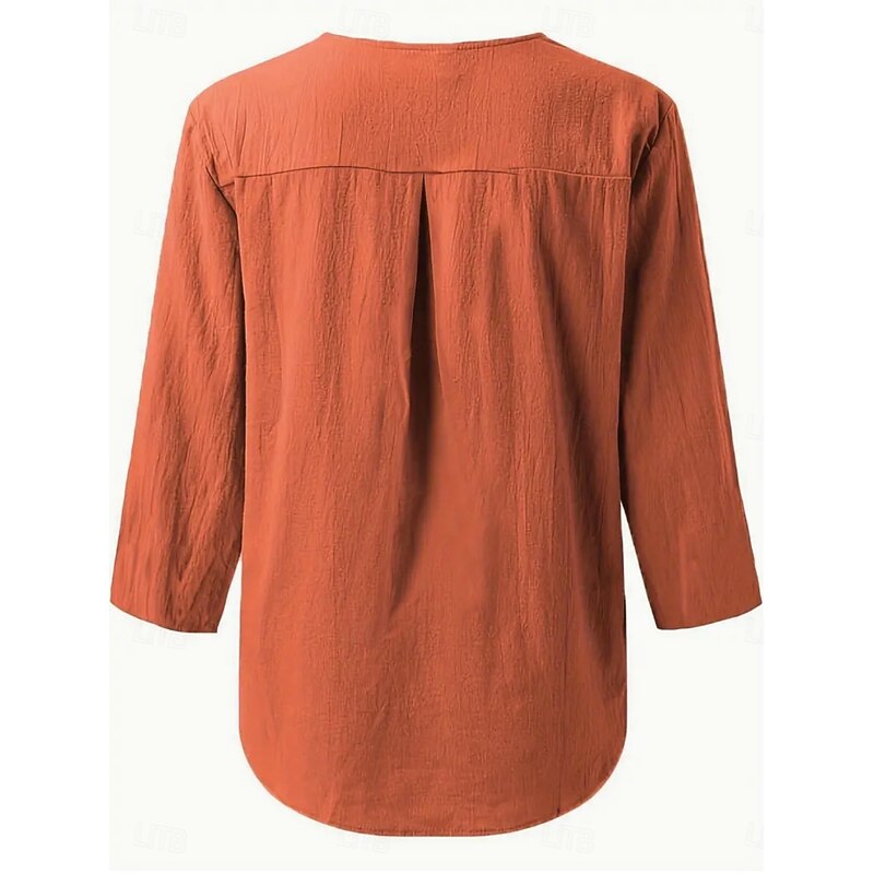 Women's Shirt Blouse Solid Color Stylish Casual 3/4 Length Sleeve Crew Neck Regular Tops Daily Buttons Black White Pink Navy Blue Orange Summer Spring4