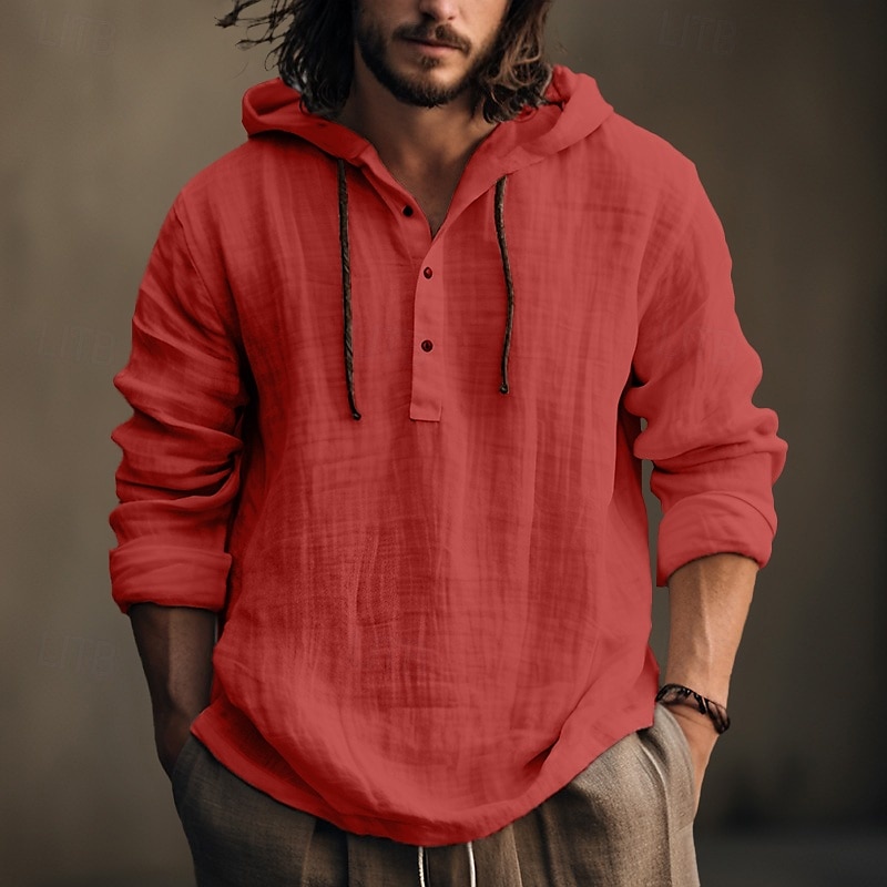 Men's Shirt Linen Shirt Calico Shirt Hooded Shirt Plain Casual Daily White Blue Brown Green Long Sleeve Hooded Spring & Summer Clothing Apparel4