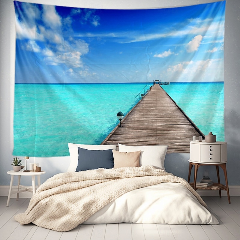 Landscape Beach Hanging Tapestry Wall Art Palm Tree Large Tapestry Mural Decor Photograph Backdrop Blanket Curtain Home Bedroom Living Room Decoration2