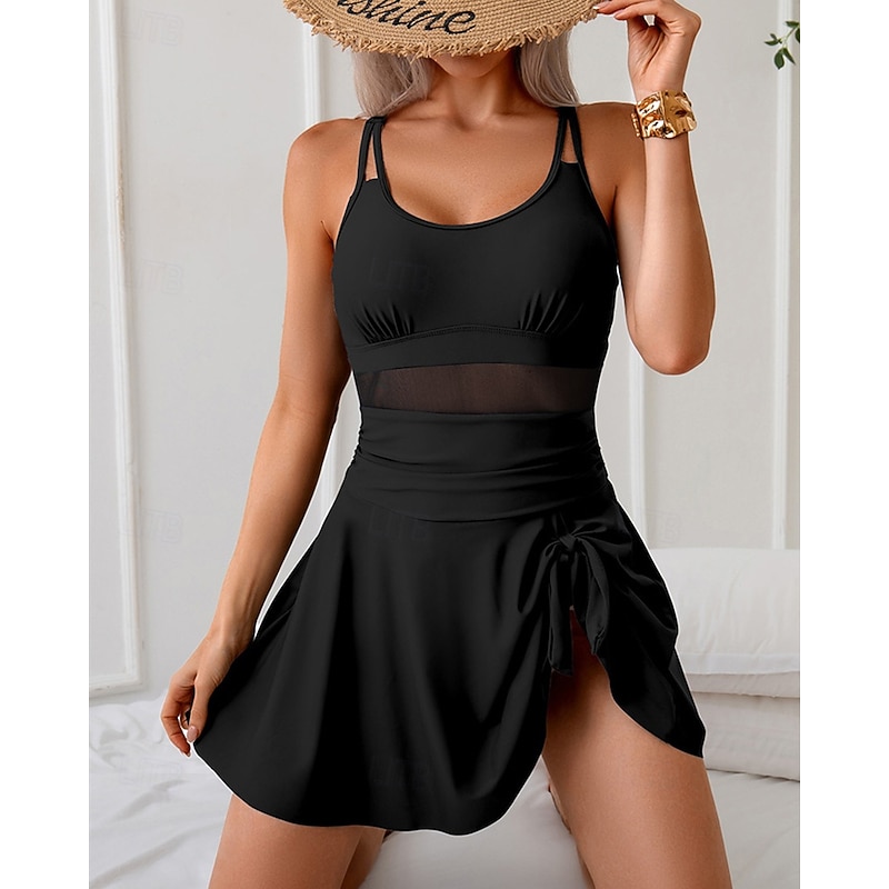 Women's One Piece Swimsuit Knotted Swimwear Solid Colored Swimwear Black Wine Breathable Quick Dry Lightweight Sleeveless - Swimming Surfing Beach Summer Spring