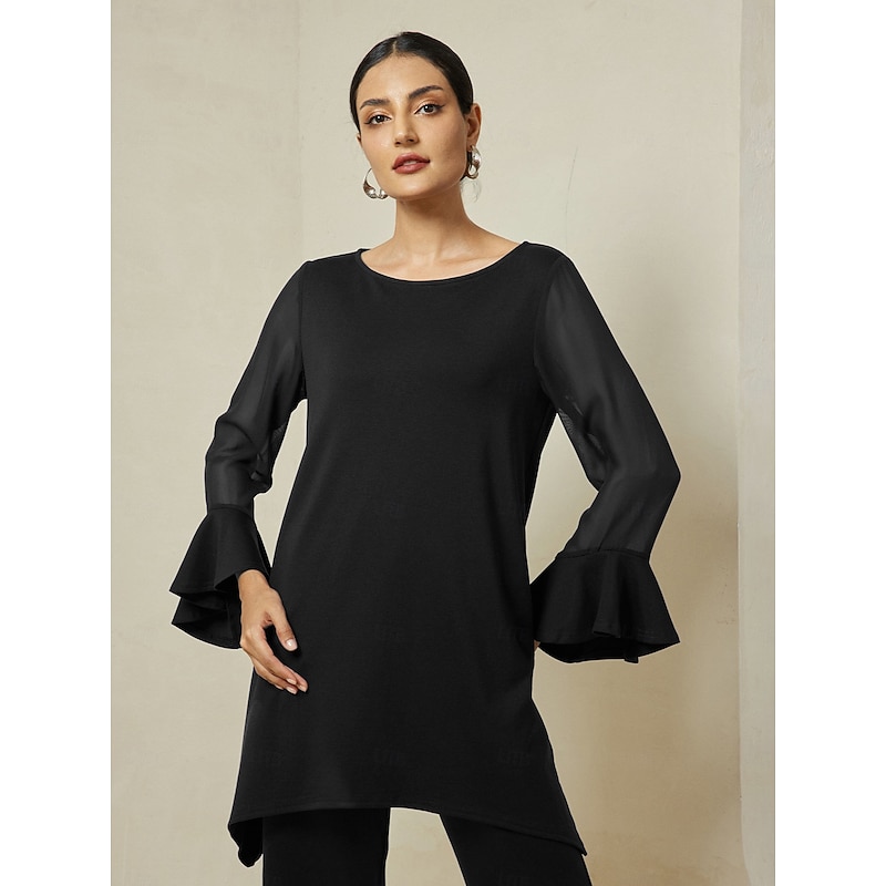 Modal Patchwork Flare Cuff Knitwear Blouse2