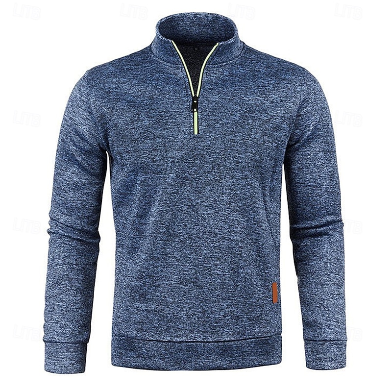 Men's Polo Shirts Quarter Zip Polo Sports & Outdoor Casual Daily Standing Collar Quarter Zip Long Sleeve Fashion Basic Solid Color Pocket Spring &  Fall Regular Fit Black Navy Blue Ocean Blue Orange2
