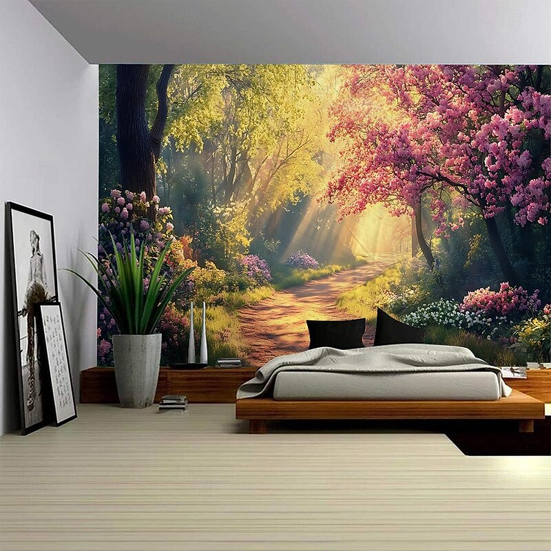 A forest plant flower butterfly path landscape hanging tapestry mural art large tapestry mural decoration photo background carpet curtain home bedroom living room decoration