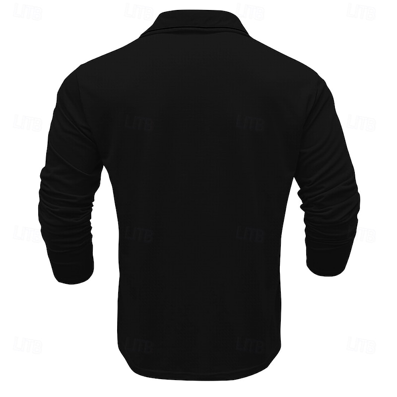 Men's Line Waffle Polo Shirts Long Sleeve Polo Shirts Collared Shirts Business Casual Outdoor Party Evening Wear Streetwear Buttons Black2