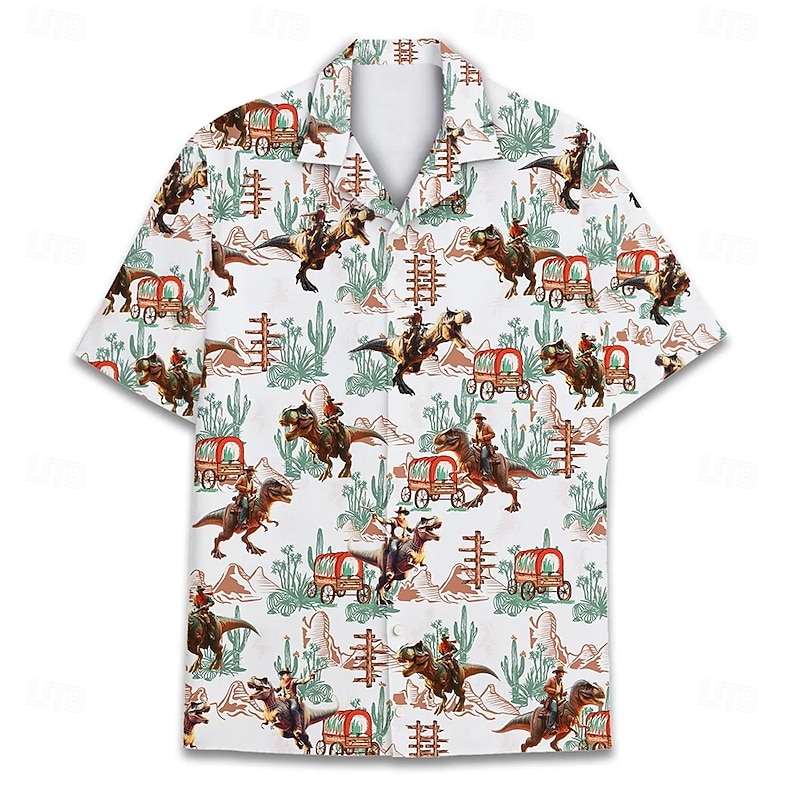 Kentucky Derby Men's Cowboy Horse Racing Shirt Cuban Collar Shirt Short Sleeve Vintage Retro Vacation Holiday Festival Summer Spring Camp Collar Shirt 3D Print Funny Kentucky Derby Shirts White