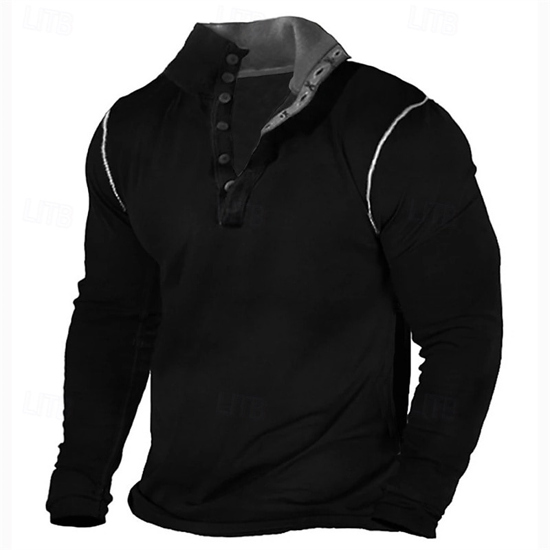 Men's Button T Shirt T Shirt Henley Shirt Tee Long Sleeve Henley Spring Fall Plain Fashion Designer Basic Patchwork Vacation Street Going out Dark Brown Black Dark Blue Top Tee for Men3