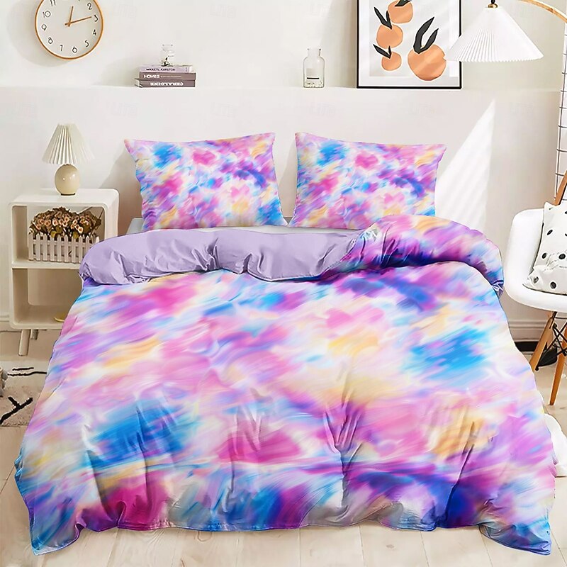 Rainbow Tie Dye Duvet Cover Set Cotton Swirl Spiral Pattern Set Soft 3-Piece Luxury Bedding Set Home Decor Gift Twin Full King Queen Size Duvet Cover3