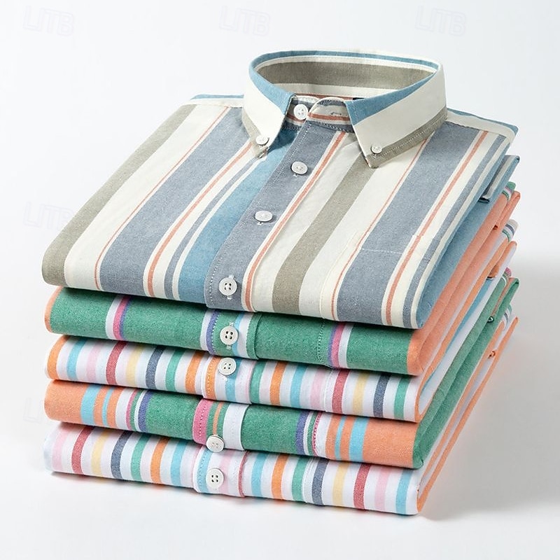 Men's Shirt Dress Shirt Button Up Shirt Stripe Wedding Party Light Blue White Blue Sky Blue Long Sleeve Lapel Spring Fall Clothing Apparel