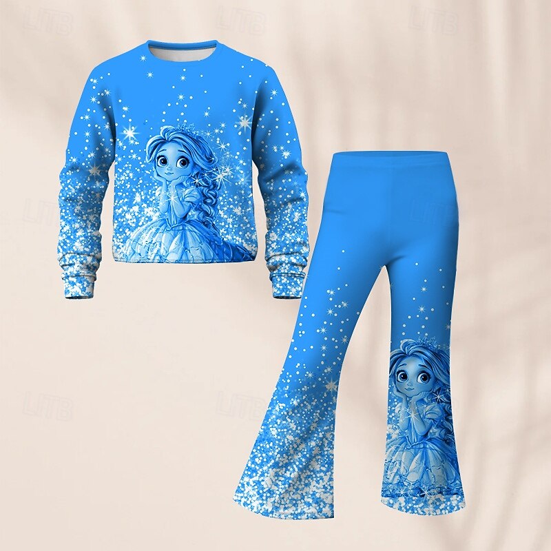 Girls' 3D Graphic Cartoon Sports Suit Tracksuits Sweatshirt & Flare Pants Set Long Sleeve Spring Fall Daily Casual Kids 4-12 Years Crew Neck Outdoor Vacation Sports Tailored Fit4