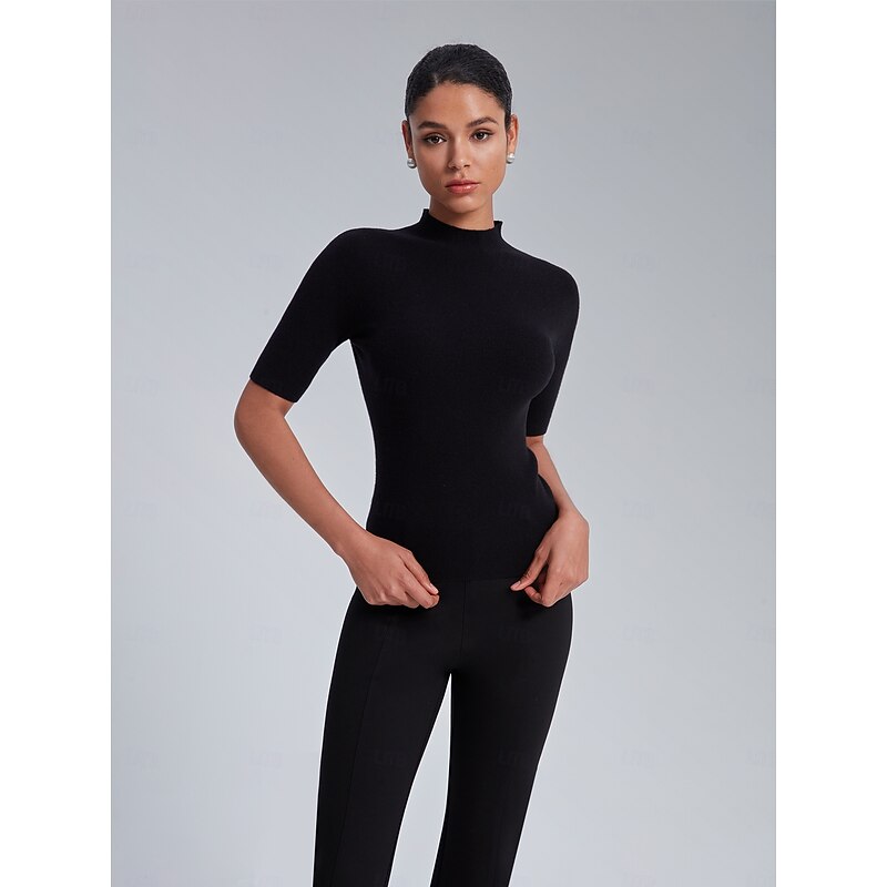 Mock Neck Half-Sleeve Knit Top