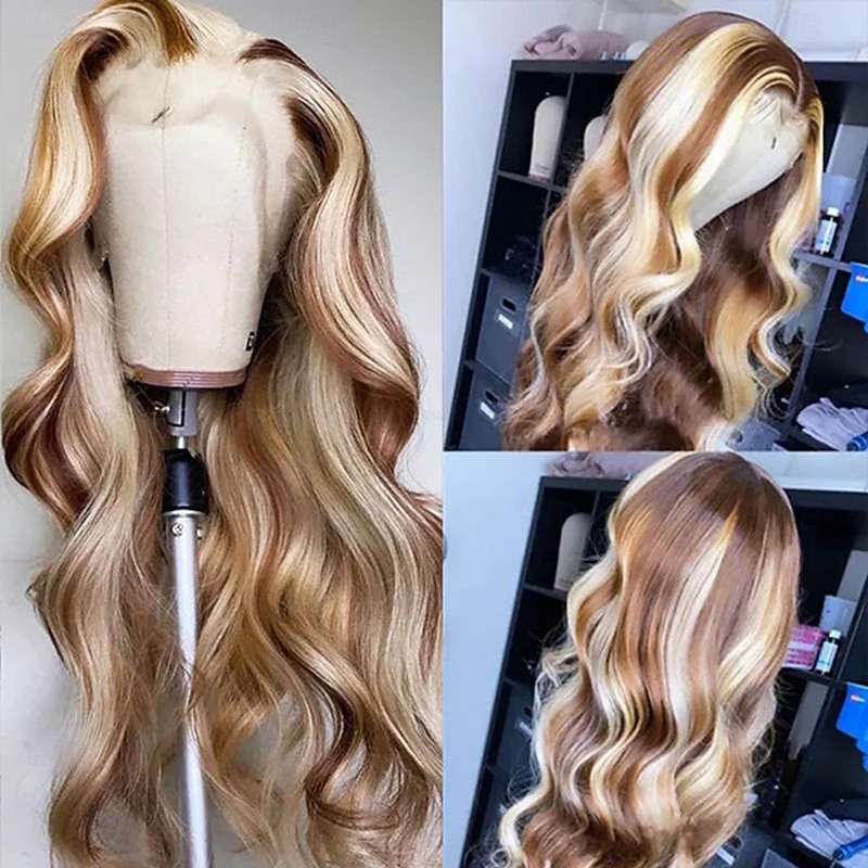 P4/613 Highlight Wig 13x4 Lace Front Wig Body Wave Human Hair Wig180% Density4