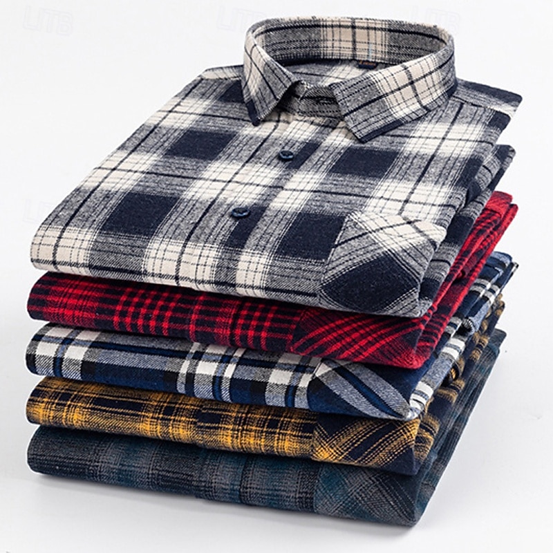 Men's Shirt Summer Shirt Casual Shirt Beach Shirt Button Up Shirt Red Navy Blue Blue Green Dark Blue Long Sleeve Plaid Lapel Vacation Hawaiian Button-Down Clothing Apparel 100% Cotton Fashion Casual