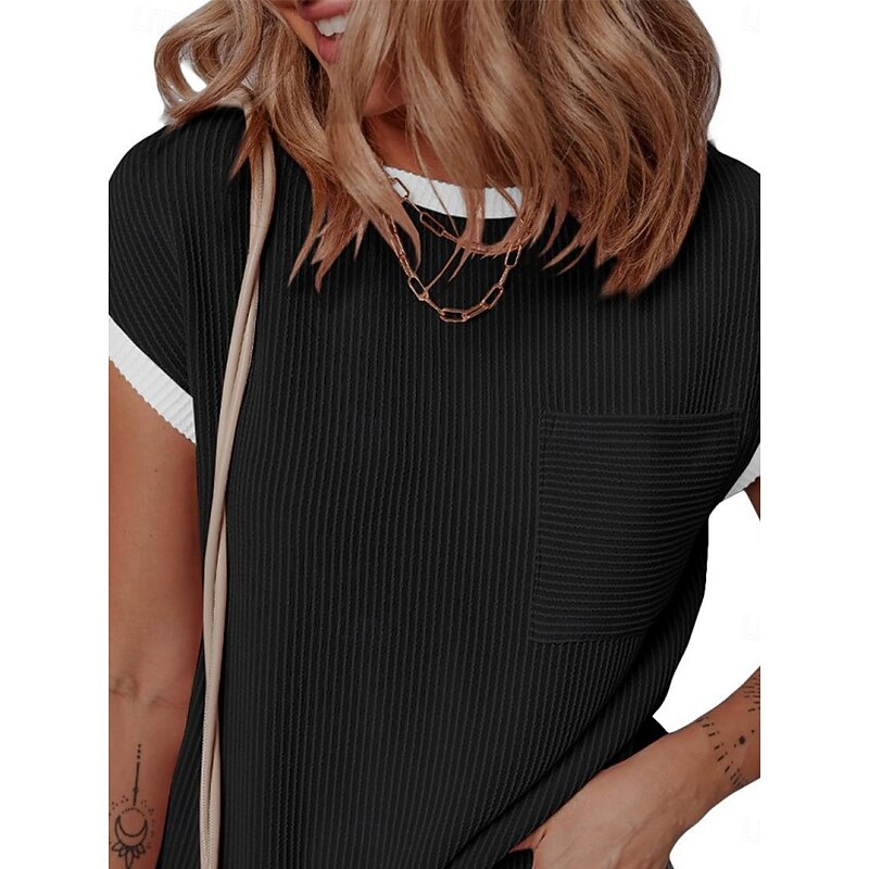 Women's T Shirt Plain Fashion Modern Casual Short Sleeve Crew Neck Regular Tops Daily Weekend Black White Pink Army Green Khaki Summer3