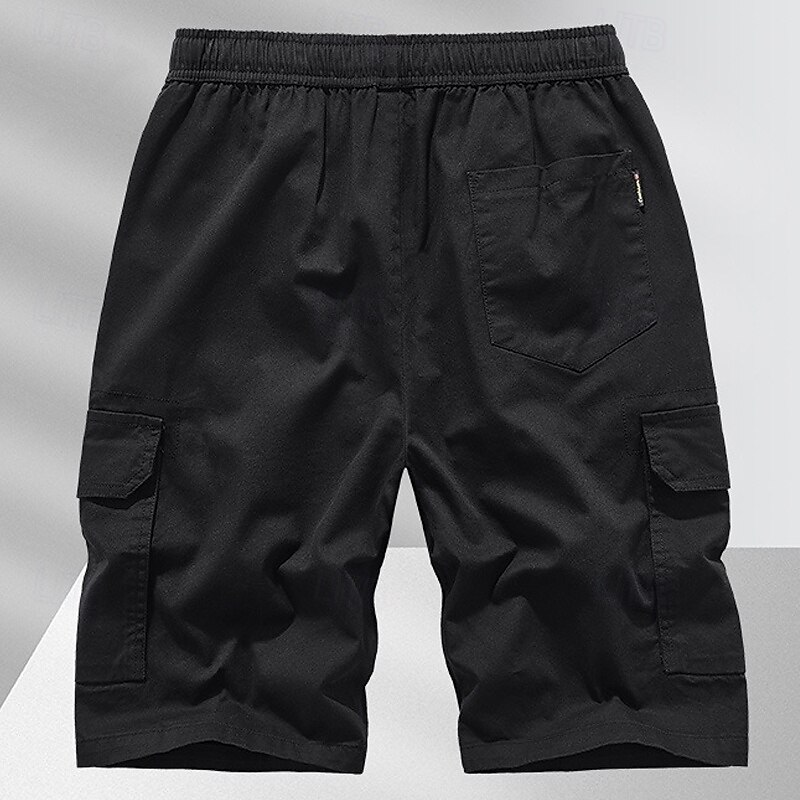 Men's Cargo Shorts Shorts Bermuda shorts Work Shorts Drawstring Elastic Waist Multi Pocket Plain Moisture Wicking Wearable Knee Length Outdoor Casual Daily Fashion Streetwear Black Army Green2