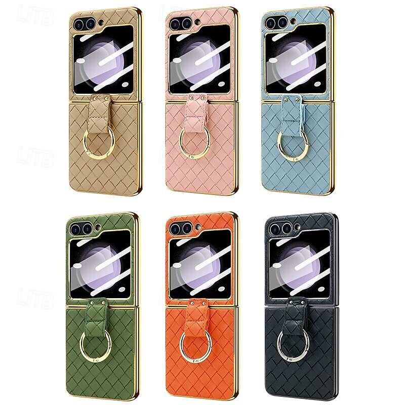Phone Case For Samsung Galaxy Z Flip 6 Z Flip 5 Z Flip 4 Z Flip 3 Back Cover Ring Buckle Shockproof Retro PU Leather
