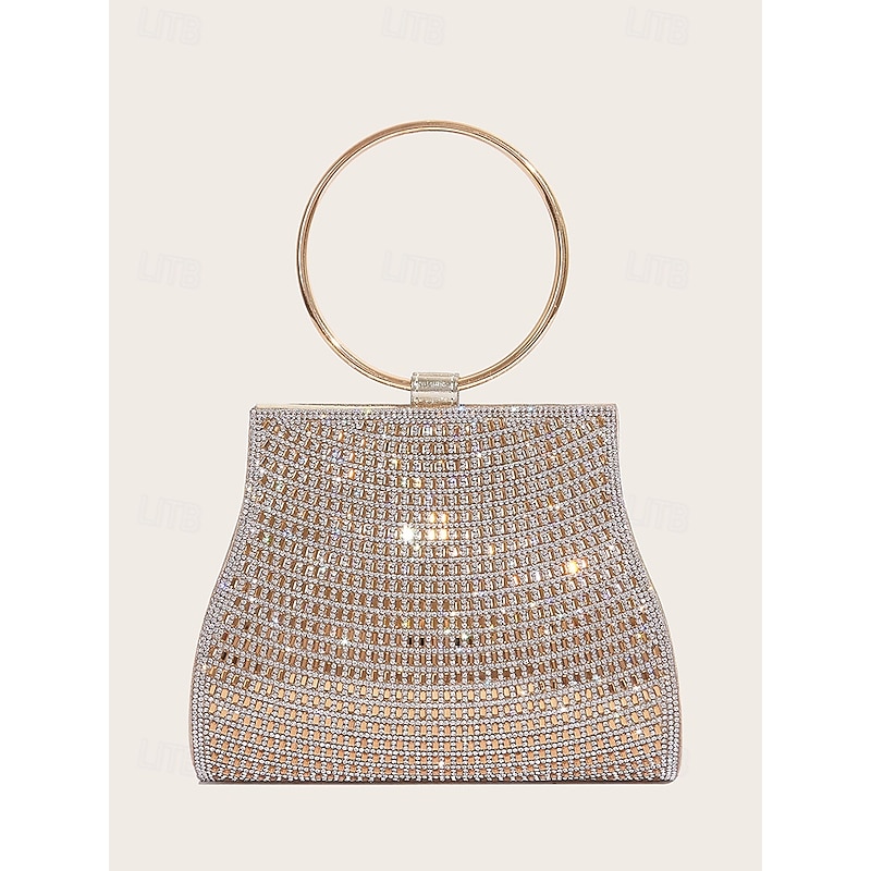 Women's Clutch Evening Bag Wristlet Shoulder Bags Gretel Materials PU Leather Party Wedding Party Crystals Sequin Chain Multi Carry Solid Color Gold
