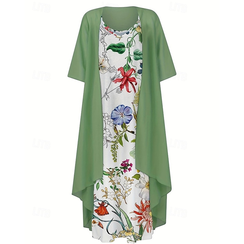 Women's Fashion Streetwear Skirt Sets Half Sleeve Bell Sleeve Shirt Collar Floral Print Daily Wear Date Blue Green Spring Regular Fit2