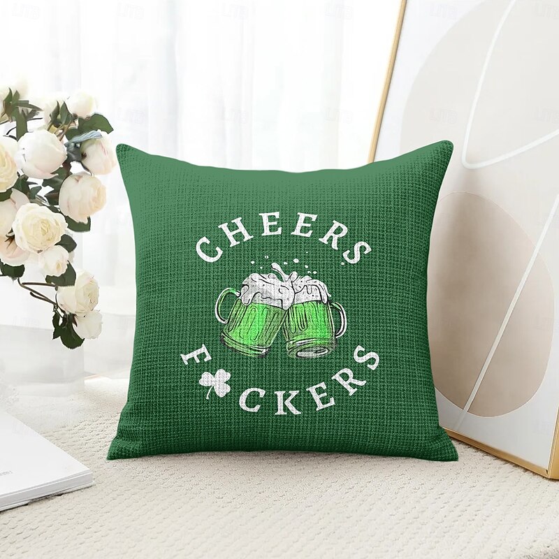 Saint Patrick's Day Decorative Toss Pillows Cover 1PC Soft Square Couch Cushion Case Pillowcase for Bedroom Livingroom Sofa Chair Irish Cheers Beer