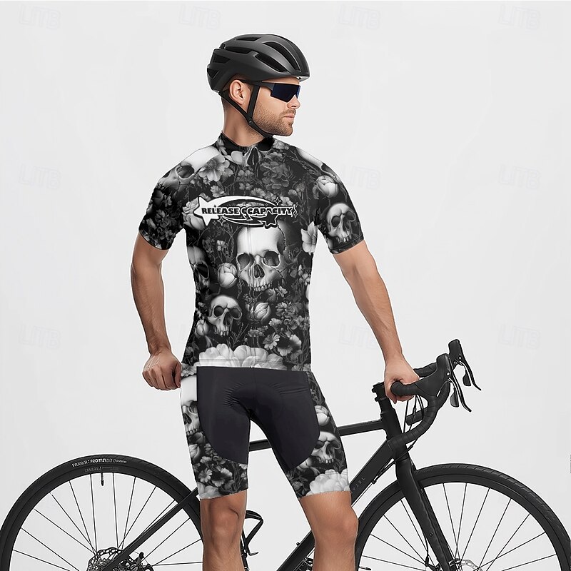 Men's Cycling Jersey Skull Short Sleeve Bike Tee Tshirt Jersey with 3 Rear Pockets Mountain Bike MTB Quick Dry Anatomic Design Wicking Breathable Sports Black Yellow Army Green Clothing Apparel4