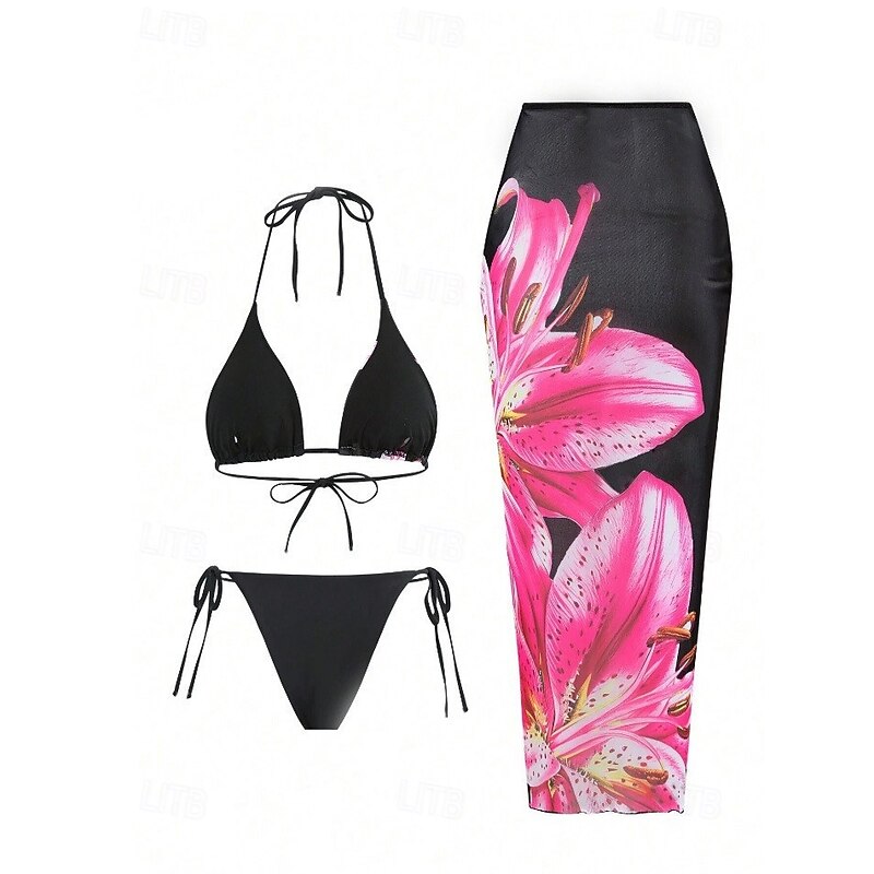 Women's Swimwear Bikini 2 Piece Cheeky Swimsuit Backless Slim Vacation Beach Wear Floral Halter Neck Sleeveless Bathing Suits2