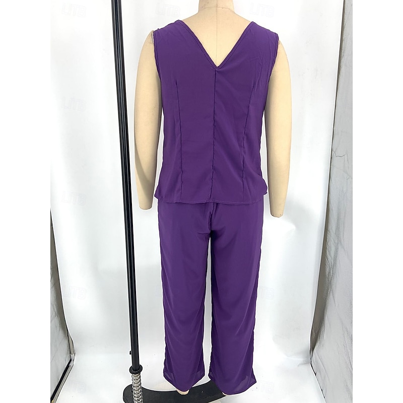 Pantsuit Mother of the Bride  Elegant Casual Jewel Neck Floor Length Polyester Long Sleeve with Lace2