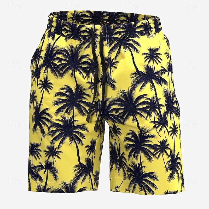 Men's Coconut Tree Swim Trunks Swim Shorts Board Shorts Mid Waist Streetwear Hawaiian Casual Holiday Beach Vacation Wear Pocket Drawstring Elastic Waist Designer Clothing Apparel