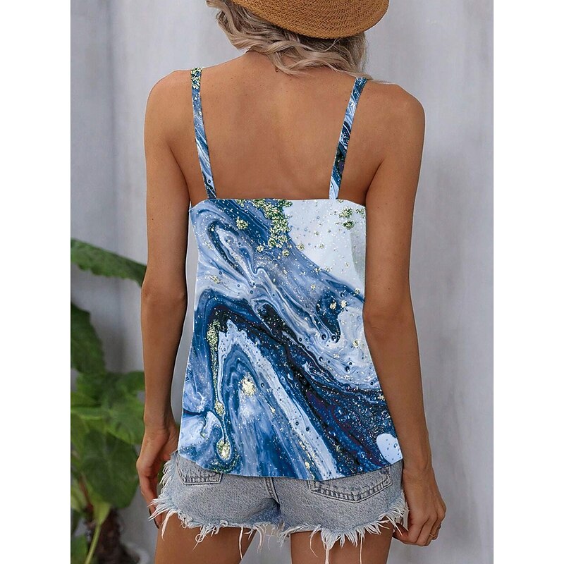 Women's Camisole Tank Top Marble Stylish Casual Sleeveless Strap Regular Tops Daily Print Blue Summer2
