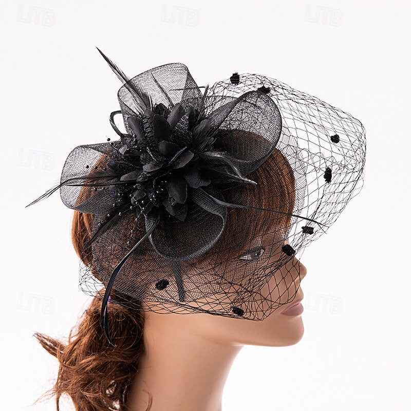 Hats Tulle Fedora Hat Wedding Horse Race Elegant Vintage With Feather Headpiece Headwear2