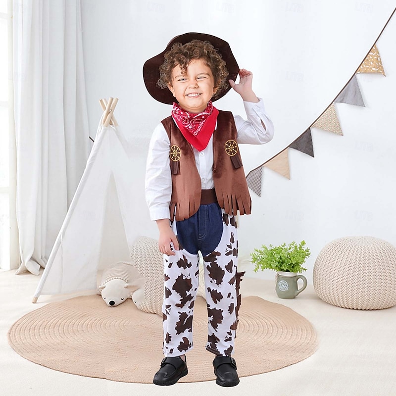 Cowboy Halloween Cosplay Costume Outfits Cosplay Kid's Boys' Girls' Halloween Carnival Mardi Gras Performance Party Easy Halloween Costumes Dress Up3