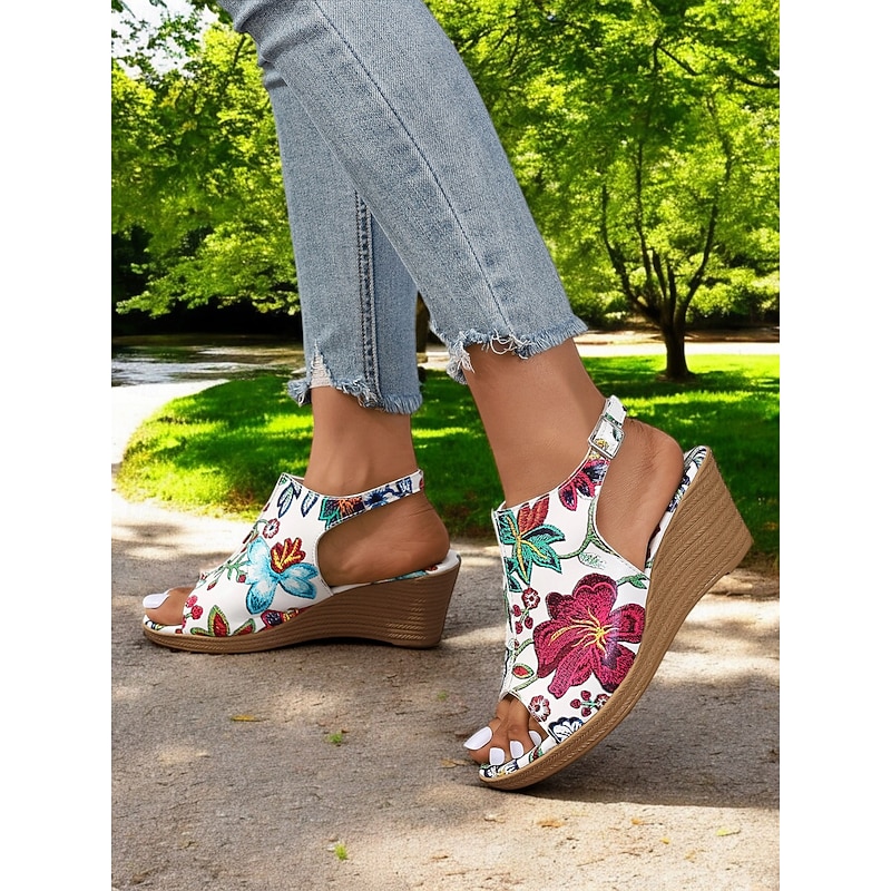 Floral Print Slingback Wedge Sandals for Women – Vibrant and Stylish Sandals for Outdoor Events, Ideal for Casual Summer Fashion3