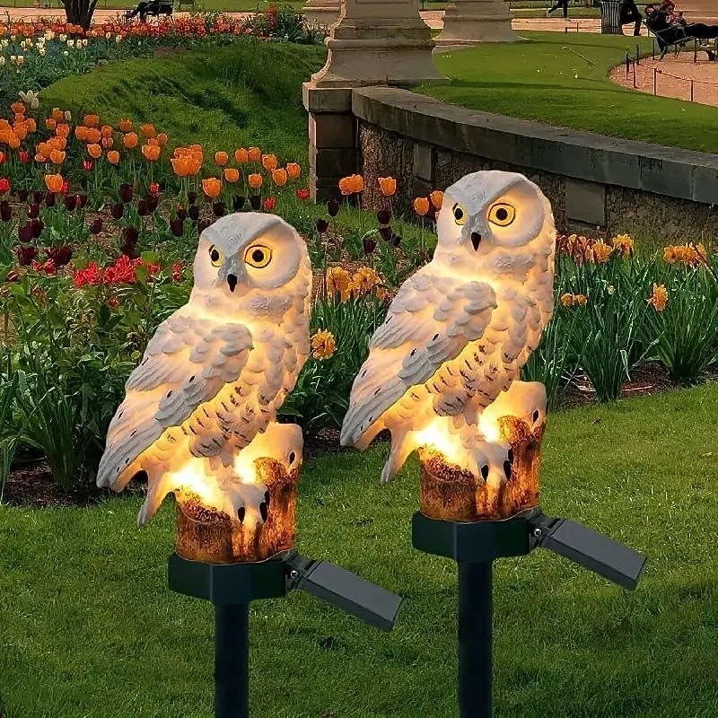 2pcs Panda and Owl Solar Garden Lights – LED Resin Crafts for Outdoor Pathway, Lawn and Holiday Landscape Decoration