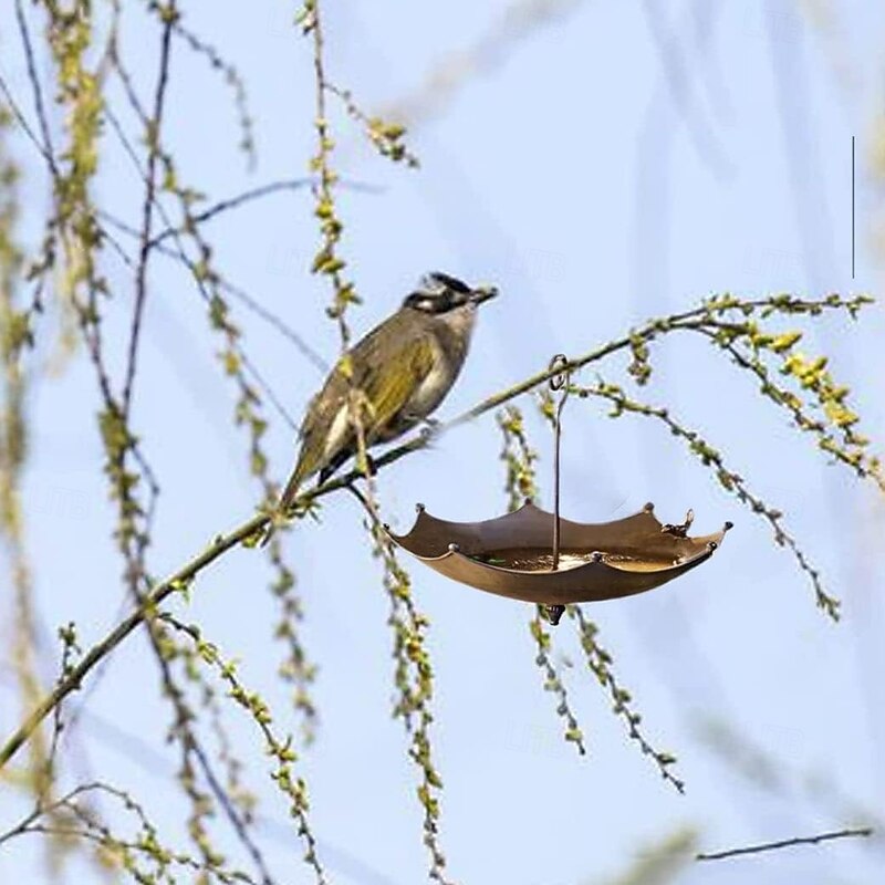 Umbrella-Shaped Bird Trough,Hanging Bird Feeder Tray for Outdoors Metal Bird Bath Pond or Drinker Metal Wild Bird Feeder for Outside Hanging Seed Platform2
