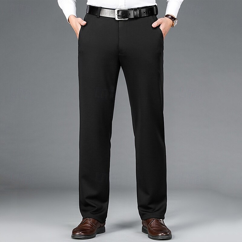 Men's Dress Pants Trousers Chinos Buttons Pocket Solid Color Comfort Formal Party Work Fashion Classic Style Black Navy Blue Micro-elastic3