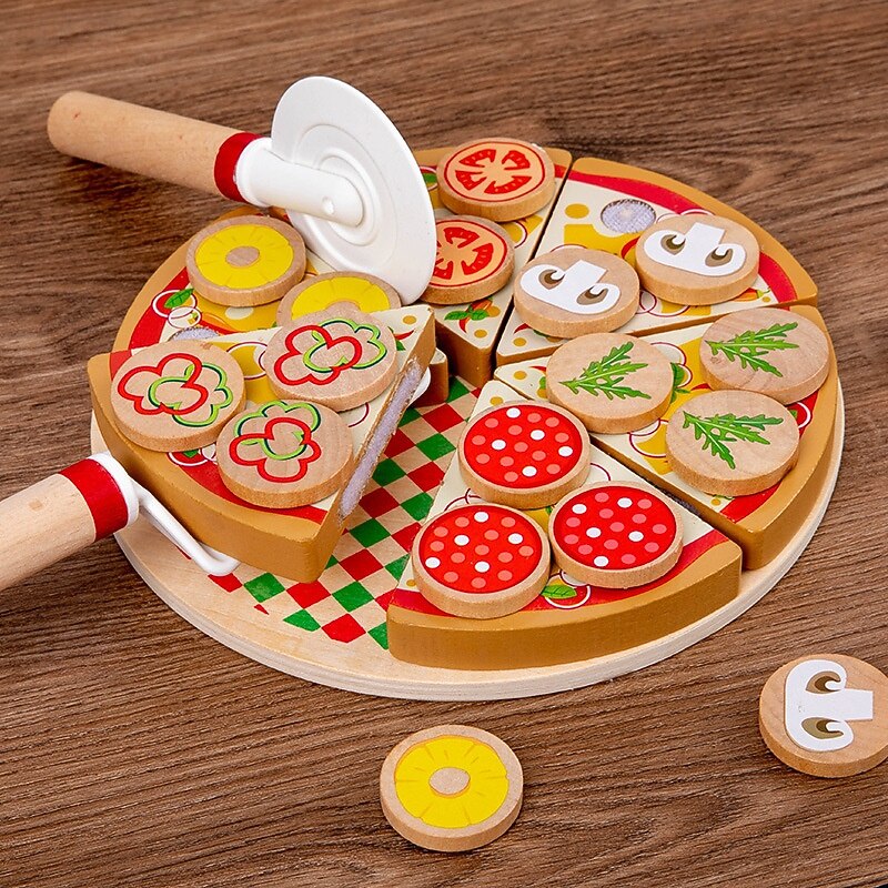 Children's Educational Hands-on Pizza Simulation Toys Wooden Simulation Play House Mushroom Pizza Cut and Play Toys2