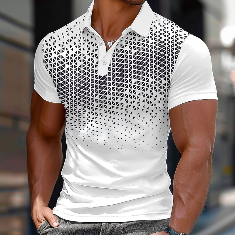 Men's Geometic Polo Short Sleeve Polo Shirts Collared Shirts Casual School Outdoor Daily Wear Home Wear 3D Print Summer Spring Fall Blue Orange Gray2