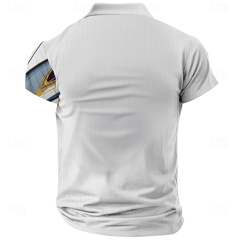 Men's Geometic Line Waffle Polo Shirts Golf Shirt Short Sleeve Polo Shirts Collared Shirts Business Casual Outdoor Dailywear Athleisure Buttons 3D Print Summer White2
