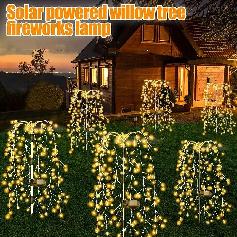 1/2pcs Solar Ground Firecracker Lights – Outdoor Waterproof Garden Lights, 200/400 LEDs, Fairy Fireworks for Villa, Yard, Lawn and Walkway Decoration