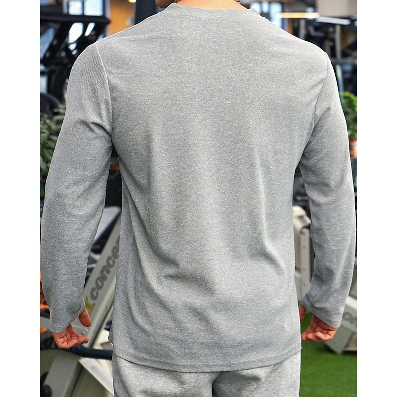 Men's Button T Shirt T Shirt Henley Shirt Tee Long Sleeve Henley Spring Fall Plain Fashion Designer Basic Buttons Vacation Street Going out Black Navy Blue Light Grey Top Tee for Men3