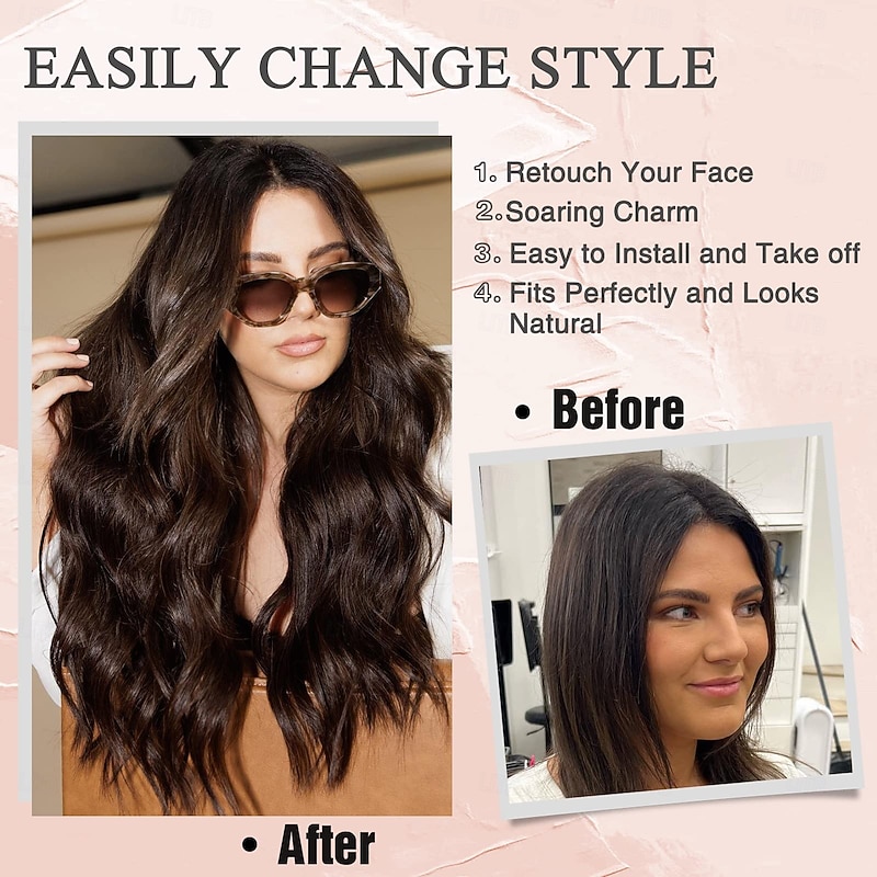 Wig for Women Long  Wavy Wigs Women, Natural Looking   Hair Wigs, Heat Resistant Brown Synthetic Wig, Middle Part Hair Replacement Wigs for Daily Party Use4